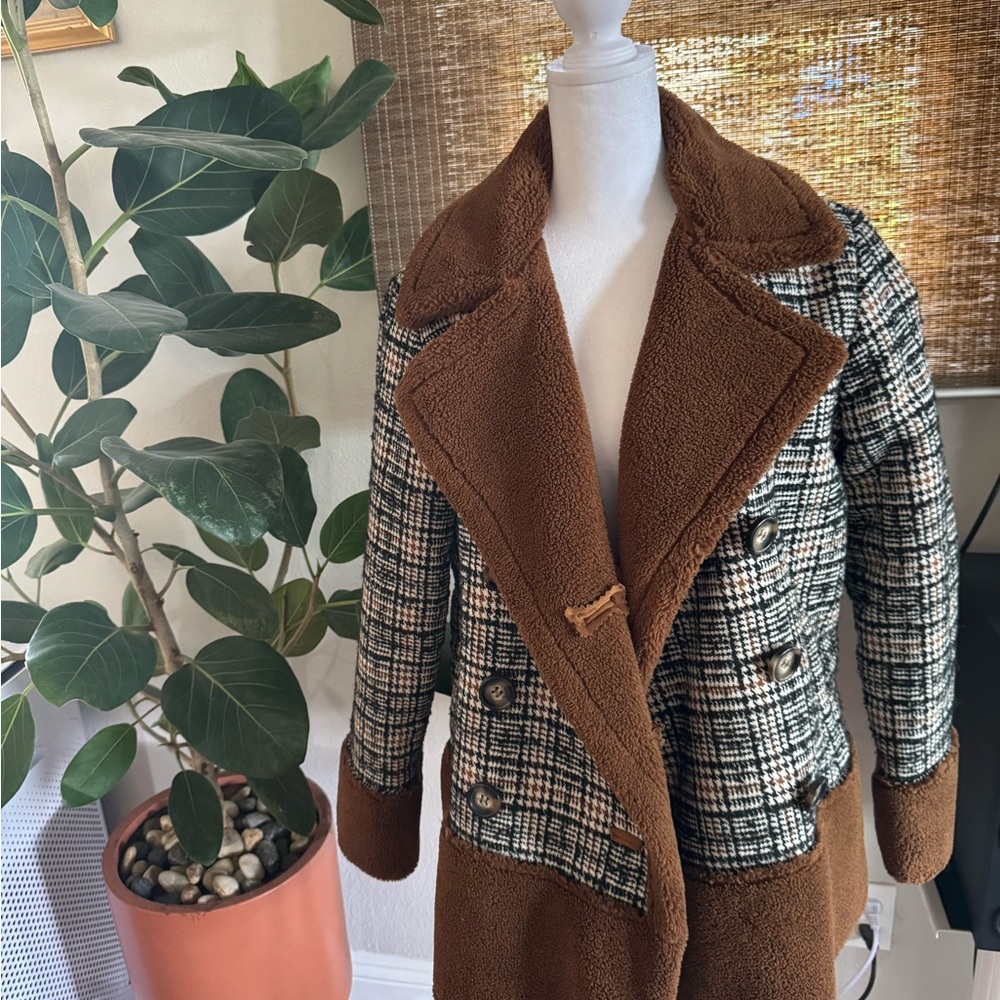 Brown and Black Plaid Women's Coat